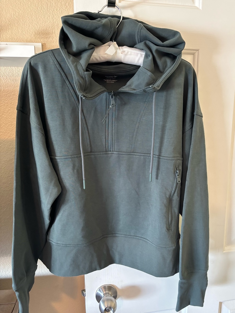 Old Navy Women's Half-Zip Hooded Sweatshirt in Slate Green